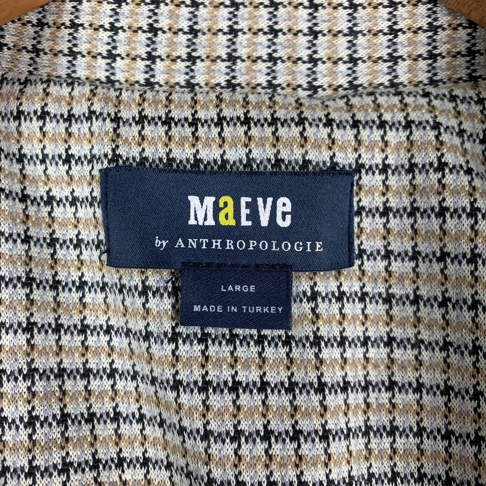 Anthropologie Maeve Collegiate Blazer Women's Large Tan Plaid Knit Asymmetrical - Picture 4 of 14